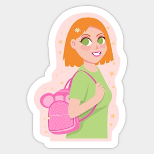 Cute Girl With Bag Drawing Sticker